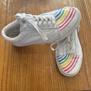 Vans Leather Rainbow Pride Flour Shop White Skate Shoe Women's 7, Men's 5.5